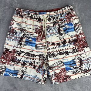 Caribbean Joe Swim Trunks Mens 36 x 7 XL  Nylon White Red Galapagos Ocean Travel